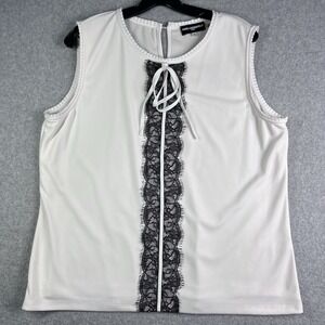 Karl Lagerfeld Paris Lined Top Women's XL Black Lace Sleeveless Blouse READ